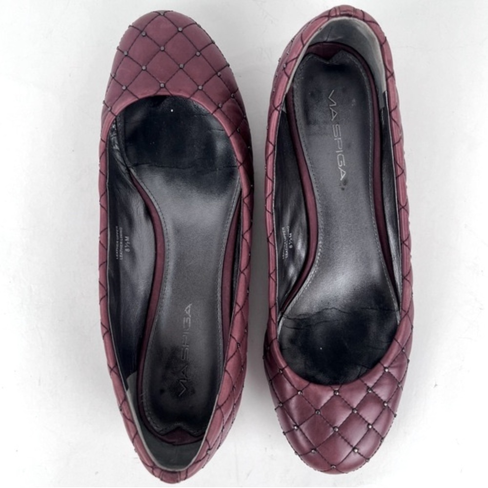 Via Spiga Shoes Ballet Flats Size 8.5 Burgundy Red Quilted Silver Grommets - Picture 5 of 16